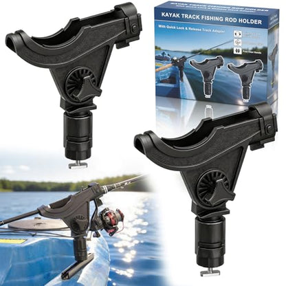 Huntury Kayak Track Fishing Rod Holder with Twist-to-Lock Adapter, 360 Degree Adjustable Track Adapter, Compatible with Spinning, Baitcasting, Kayak Fishing Accessories(Pack of 1) - color: Rod Holder - 2 Pack