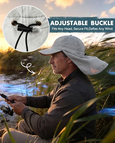 Zando Sun Hats with Neck Flap for Men UPF 50+ Waterproof Baseball Cap Adjustable Breathable Outdoor Hiking Fishing Hat - color: Dark Grey