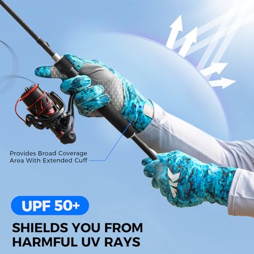 KastKing La Sal Pro Full Finger Fishing Gloves, UPF 50+ Sun Protection Gloves with Convertible Design, Ultralight Microfiber, Ultra-Soft Comfort, FrostWeave Cooling, Enhanced Grip, Four Sizes Options - color: Boulder Camo Sea Foam, size: XX-Large