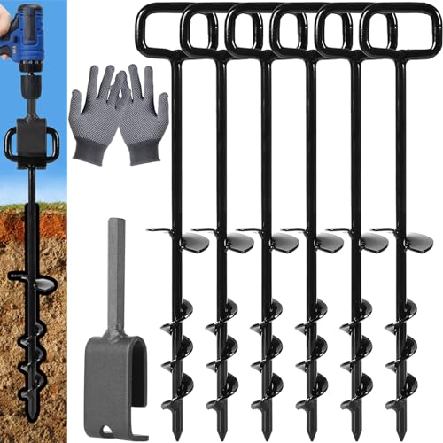 16In Tent Stakes, Ground Anchors Screw in(Color : Black, Size : 6PCS) | 1PCS Tent Stakes Heavy Duty Adapter, for Screw Ground Anchors, Tree Straightening Kit, Anchors Tent, Mobile Home Anchors - color: Black, size: 6PCS