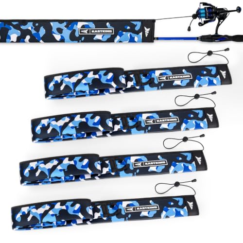 KastKing MeshGuard Camo Neoprene Fishing Rod Socks, Fishing Rod Sleeve, Floating Rod Sleeves, Adjustable Lanyard & Built-in Hanging Loop, Fits Casting, Spinning, and Fly Rods - color: Blue Camo 4 Pcs, style: Spinning