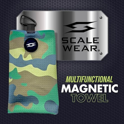Magnetic Microfiber Waffle Golf Towel – Funny Large 16"x24" Clean Golf Club Ball Magnet Clip to Hang on Bag Cart Strong Premium Strength Ultra Absorbent Gear Black Disc Men (Marine Camo) - color: Marine Camo