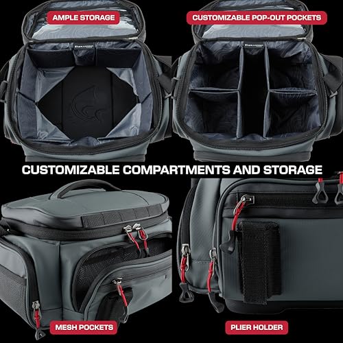 Evolution Fishing Largemouth 3.0 3600 Tackle Bag - Patent Pending Modular Pop Out Pockets, Grey, Tackle Storage, Molded Bottom, Heavy Duty Fishing Bag, Includes Deep Quiklatch Tackle Tray