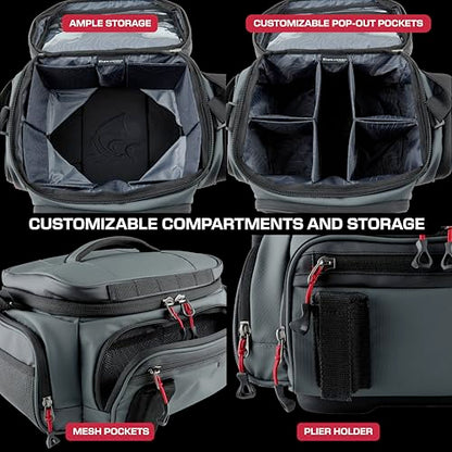 Evolution Fishing Largemouth 3.0 3600 Tackle Bag - Patent Pending Modular Pop Out Pockets, Grey, Tackle Storage, Molded Bottom, Heavy Duty Fishing Bag, Includes Deep Quiklatch Tackle Tray