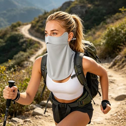 Face Cover for Sun Protection UPF 50+ UV Face Mask, UV Face Shield for Golf, Hiking Fishing & Outdoors Breathable - color: Light Grey-half