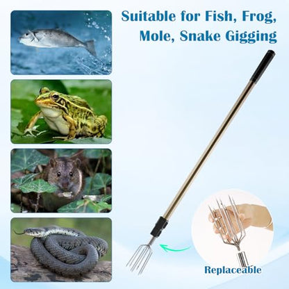 Cyfie Retractable Fishing Gaff, 4.8/6.6/7.8/9.4/16.4ft Telescopic Fishing Gaff with 8mm Screw, Capable for Fish Gig Spear Harpoon Hook, Ice and Saltwater Fishing Gaff Pole for Hunting Fish Frog Mole - color: Aluminum Alloy + 6.6 Feet Extending Pole