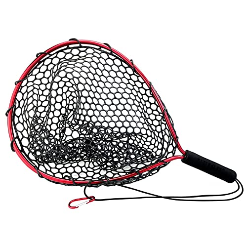 UFISH Trout Fishing Net for Freshwater and Saltwater Fishing, Fish Landing Net with Rubber Mesh for Fly Fishing, Kayak, Bass, Steelhead, Trout Fishing, Fish Net with Non-Slip Handle for Fishing