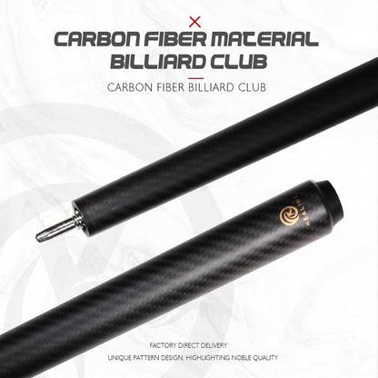 58" Carbon Fiber Pool Cue with 12.4mm Tip - Includes Premium Case & Glove for Amateur & Professional Players (Black-2)