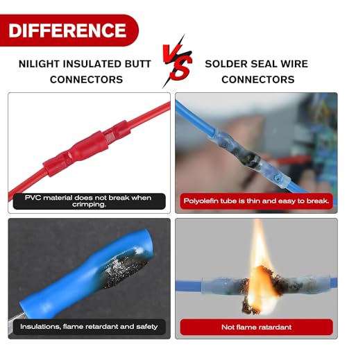 Nilight 200PCS Bullet Terminals Wire Connectors AWG 22-14 Female & Male Butt Insulated Waterproof Electrical Connector Kit for Automotive Marine Electrical Wiring - color: 200PCS Bullet Terminals