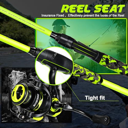 Sougayilang Spinning Combo – 5.2:1 Gear Ratio, 15.6LB Drag, IM7 Graphite 2-Piece Rod, Stainless Steel Guides for Bass, Trout, Redfish - color: Yellow, size: 6'10''-Medium
