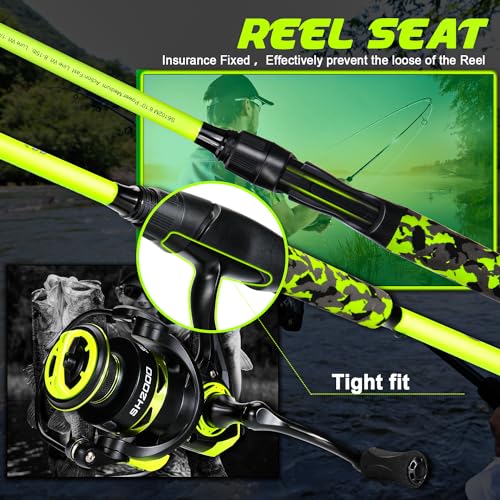 Sougayilang Spinning Combo – 5.2:1 Gear Ratio, 15.6LB Drag, IM7 Graphite 2-Piece Rod, Stainless Steel Guides for Bass, Trout, Redfish - color: Yellow, size: 7'00''-Medium Heavy