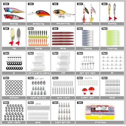 Fishing Tackle Box Set – Lure Kit for Freshwater & Saltwater, Crankbaits, Spinnerbaits, Soft Plastics, Jigs, Weights, Hooks – All-in-One Fishing Gear for Men - style: 393pcs