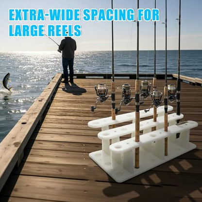 Heavy-Duty HDPE Fishing Rod Holder Rack for 18 Rods – Deck & Dock Mount Rod Storage with Stainless Steel Hardware, Wide Spacing Design for Large Reels, UV & Corrosion Resistant - size: 18 Rods