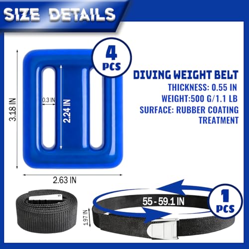 4 Pcs Scuba Weight Belt,Diving Weight Belt with Metal Block Buckle Coated Dive Weights Nylon Dive Belt Suitable for Free Diving - color: Blue, size: 1.1lb