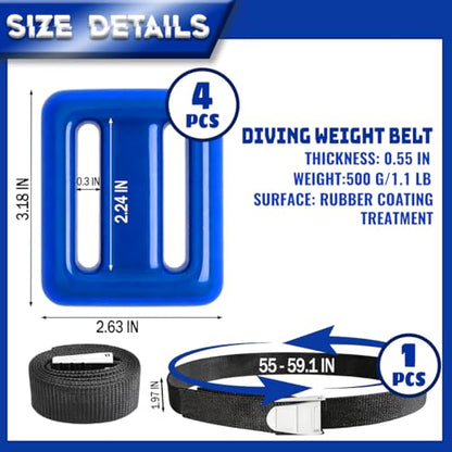 4 Pcs Scuba Weight Belt,Diving Weight Belt with Metal Block Buckle Coated Dive Weights Nylon Dive Belt Suitable for Free Diving - color: Blue, size: 1.1lb