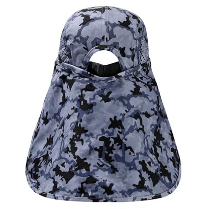 BASSDASH UPF 50+ Foldable Fishing Hat Baseball Cap with Removable Neck Flap Portable for Men Women Golf Hiking - color: Storm Camo With Foldable Brim