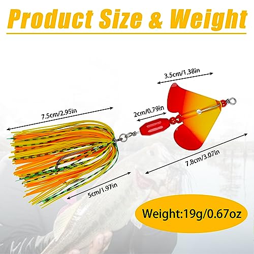 Spinnerbait Fishing Lures Kit, 6pcs Bass Fishing Buzzbait Lures Hard Metal Spinner Baits Swim Jigs for Bass Trout Salmon Pike Freshwater Saltwater