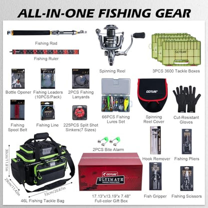 Goture Fishing Rod and Reel Combos,1.8M-2.7M Telescopic Fishing Pole Spinning Reel Line Lures Set with Carrier Bag,Telescopic Rod Kit for Starter Travel Saltwater Freshwater Gear Gift - color: E2:Fishing Full Kit with Tackle Bag, size: 9 ft/2.7 m