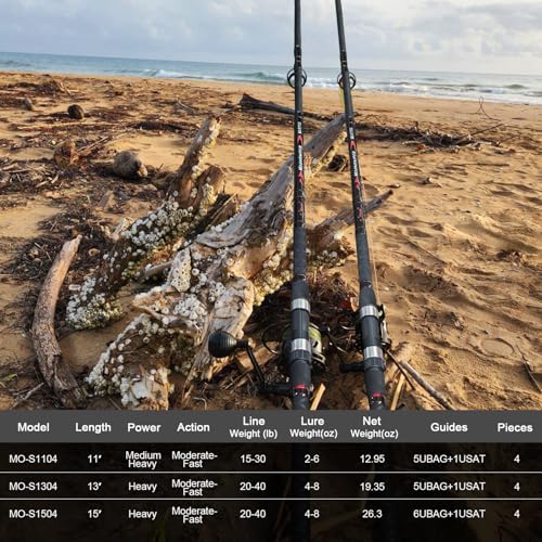 Fiblink Surf Spinning Fishing Rod 4-Piece Graphite Travel Fishing Rod(11 Feet & 13 Feet & 15 Feet) - size: Length: 13'