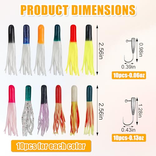Grub Fishing Lures Jig Heads Hooks Kit, Crappie Lures Tube Baits Soft Worms Grub Tail Crappie Jigs for Bass Trout Bluegill Panfish Fishing 17-140pcs - color: 140pcs/kit