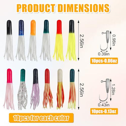 Grub Fishing Lures Jig Heads Hooks Kit, Crappie Lures Tube Baits Soft Worms Grub Tail Crappie Jigs for Bass Trout Bluegill Panfish Fishing 17-140pcs - color: 140pcs/kit