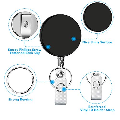 Selizo 4 Pieces Retractable Badge Holder ID Badge Holder Heavy Duty Badge Reel with Keychain Ring Clip for ID Key Card Badge - color: Black