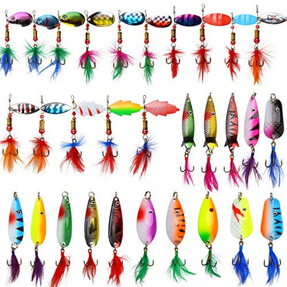 Rooster Bait Tail Fishing Lures Kit Spinner Baits Trout Lures Spoon Lures Bass Lures Hard Bait Bass Lures Crankbaits for Bass Pike Trout Salmon Crappie Walleye Fishing - color: 30pcs Fishing Lure kit