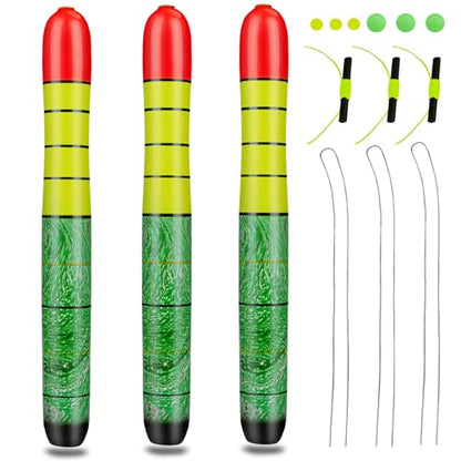 QualyQualy Catfish Fishing Bobbers, Weighted Catfish Pole Floats/LED Fsihing Bobber, 3PCS High Visibility Wood Pole Fishing Float - color: D-Green Pole Float, size: 7"-3Pcs