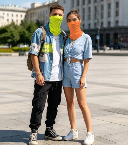 Fishing Neck Gaiter, Sun Protection Face Mask, Cooling Neck Shield Scarf Cycling Balaclava Bandana for Men and Women - color: Black+white+orange+neon Yellow