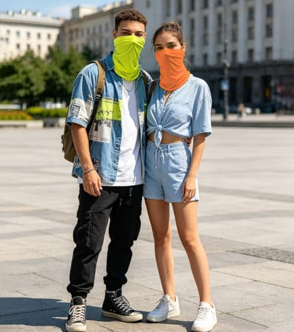 Fishing Neck Gaiter, Sun Protection Face Mask, Cooling Neck Shield Scarf Cycling Balaclava Bandana for Men and Women - color: Black+white+orange+neon Yellow