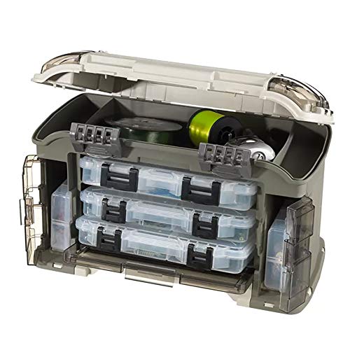 Plano Elite Series Ultimate Angled Tackle System, Graphite & Sandstone, Includes 6 StowAway Utility Boxes, Premium Tackle Storage for Fishing Gear and Accessories, Waterproof Case