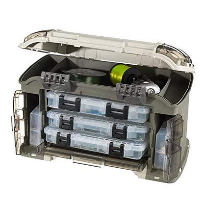 Plano Elite Series Ultimate Angled Tackle System, Graphite & Sandstone, Includes 6 StowAway Utility Boxes, Premium Tackle Storage for Fishing Gear and Accessories, Waterproof Case