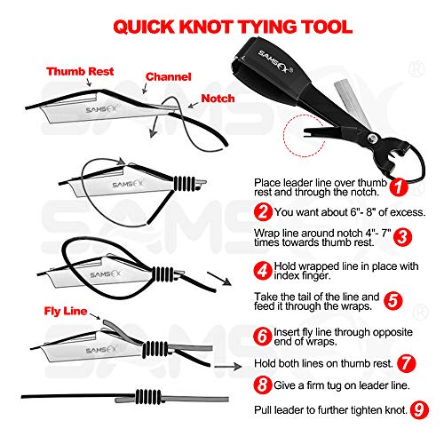 SAMSFX Quick Knot Tying Tool with Carabiner Zinger Retractor Fly Fishing Magnet Retractable Badge Holder and Multi-Tool Combo - color: Metal Zinger With Magnet & Black Knot Tool, Black Grip