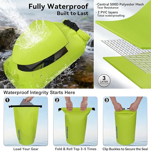 MARCHWAY Floating Waterproof Dry Bag Backpack 5L/10L/20L/30L/40L, Roll Top Sack Keeps Gear Dry for Kayaking, Rafting, Boating, Swimming, Camping, Hiking, Beach, Fishing - color: Bright Yellow, size: 10L