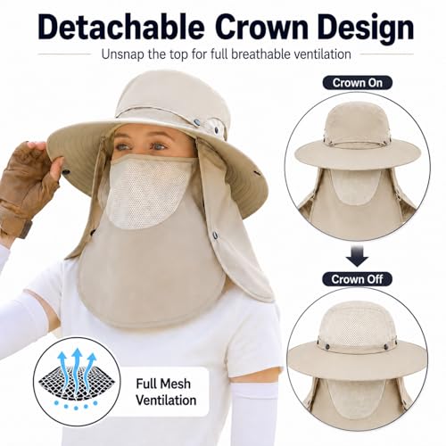 Sun Hat Unisex Face Coverage Shield Neck Flap Cap Garden Lawn Work Sports Hiking Fishing Hats - color: Kcl015-beige