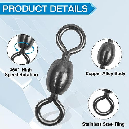 Shaddock Fishing 300pcs Barrel Swivels Fishing Tackles Saltwater Freshwater - color: 300pcs Black Crane Swivels