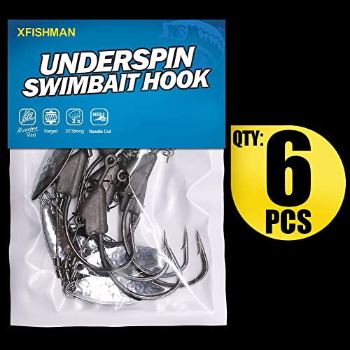 Underspin-Jig-Heads-Swimbait-Hooks-with-Spinner Blades Weighted Fishing Hooks 6 Pack - size: Size 2/0,1/8oz 3.5g, 6-pack