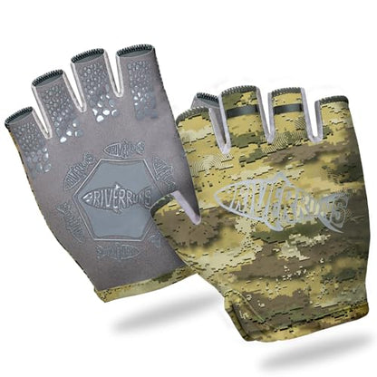 Riverruns SwiftShield Fishing Gloves Shortened Wrist UPF50+ Sun Gloves Fingerless Lightweight Breathable Hiking Driving Kayaking Paddling - color: CamoKhaki, size: X-Large