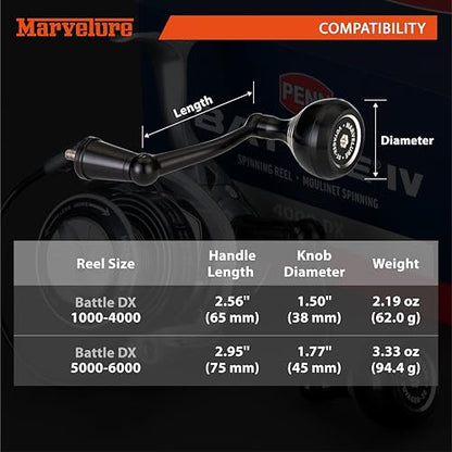 Foldable Power Handle for Penn Pursuit III IV, Battle III IV DX, Conflict I Spinning Fishing Reel Replacement Handle - size: For Battle III IV DX 2500-4000 Thread