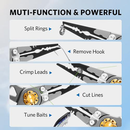 Saltwater Fishing Pliers, Split Ring Pliers for Fishing with Safety Lock, Fish Pliers with Sheath and Lanyard, Fishing Gifts for Men - color: D-gray