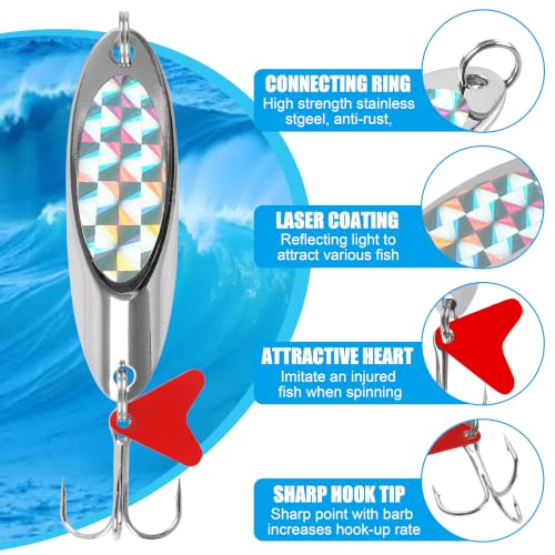 Fishing Lures Casting Spoon Lure, 5pcs Hard Metal Spoon Fishing Lures for Trout Bass Crappie Pike Walleye Saltwater Freshwater Fishing Gear 3/16oz-2oz - color: Silver-red heart, size: 1/2oz(14g)