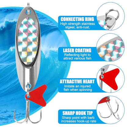 Fishing Lures Casting Spoon Lure, 5pcs Hard Metal Spoon Fishing Lures for Trout Bass Crappie Pike Walleye Saltwater Freshwater Fishing Gear 3/16oz-2oz - color: Silver-red heart, size: 1/2oz(14g)
