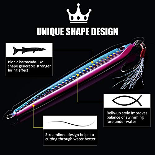 Goture Fishing Jigs Saltwater 60g-200g with Assist Hook, Glow Vertical Jigs, Speed Fast Lead Jig Sea Fishing Jigging Spoon Lures for Tuna, Salmon, Sailfish, Striped bass, Grouper Snapper, Kingfish - color: M1:4PCS Multi Colors Jigs with Cardboard Tube, si