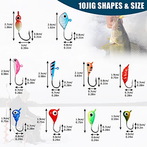 Fishing Lures Ice Fishing Jigs 48pcs Ice Fishing Gear Small Jig Head Panfish Crappie Jigs Ice Fishing Jigging Lures Kit