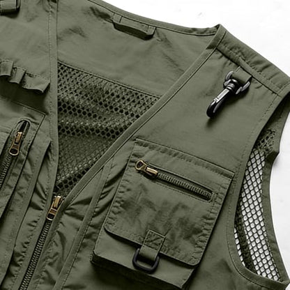 Men's Fishing Vest Casual Utility Lightweight Cargo Vest with Multi Pockets Outdoor Safari Photo Travel Jacket Vest - color: Y002- Army Green, size: Medium