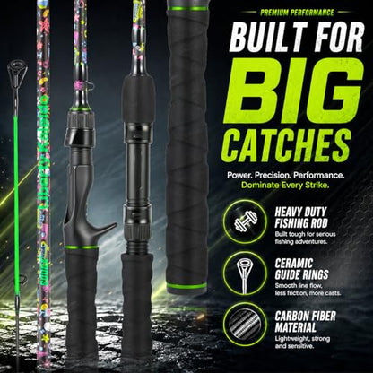 SOUGA Fishing Rod, Liberty Kaleido Carbon Spinning & Casting Rod, 2 Piece Medium Action Bass Trout Rod with SIC Ceramic Guides, EVA Grip, Reel Seat, Hook Keeper, 5.6 & 6ft, 4-14lb Line - size: 5.9 Feet