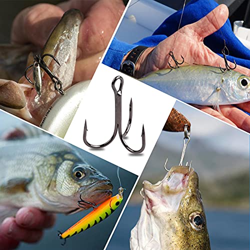 Fishing Treble Hooks Triple Fishing Hooks High Carbon Steel Barbed Sharp Round Bend Treble Hooks Replacement for Hard Lures Bait - color: Black, size: 4#-50pcs