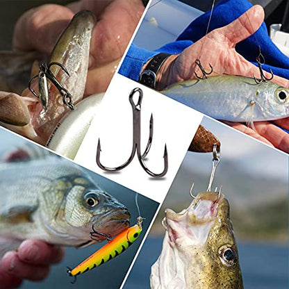 Fishing Treble Hooks Triple Fishing Hooks High Carbon Steel Barbed Sharp Round Bend Treble Hooks Replacement for Hard Lures Bait - color: Black, size: 4#-50pcs