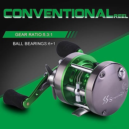 Sougayilang Catfish & Saltwater Surf Combo – 2-Piece Medium Heavy Casting Rod with Conventional Reel, 6+1 Bearings, Aluminum Uplock Seat for Catfish, Salmon, Striper, Bluefish(7'/7'6''/8') - color: A-8'0''-600 left hand