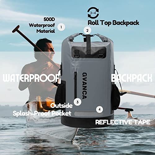 Waterproof Roll Top Kayak Dry Backpack, Floating Outdoor Dry Sack Boating Sailing Canoeing Rafting Fishing Camping 35L Grey - color: Grey, size: 35L